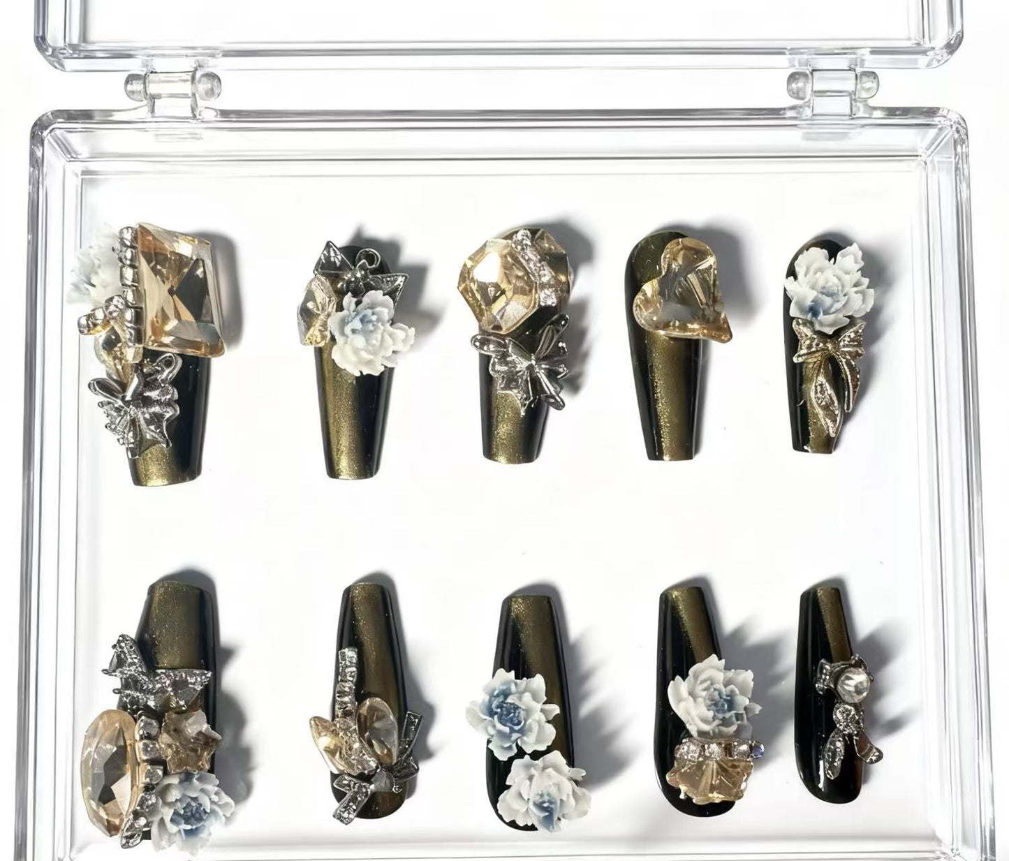 Golden Night Bloom Nails-Slight imperfection