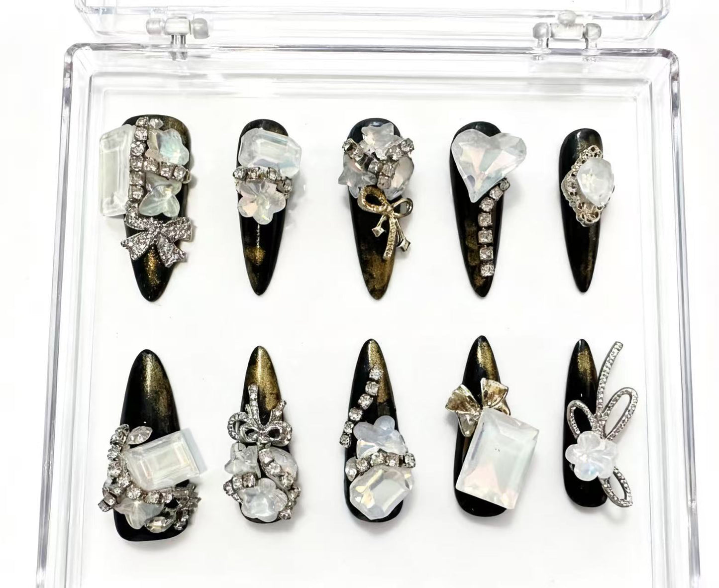 Moonlit Crystal Noir Nails