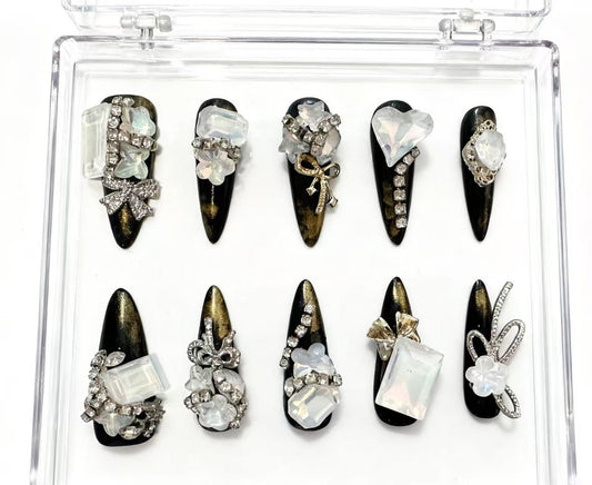 Moonlit Crystal Noir Nails