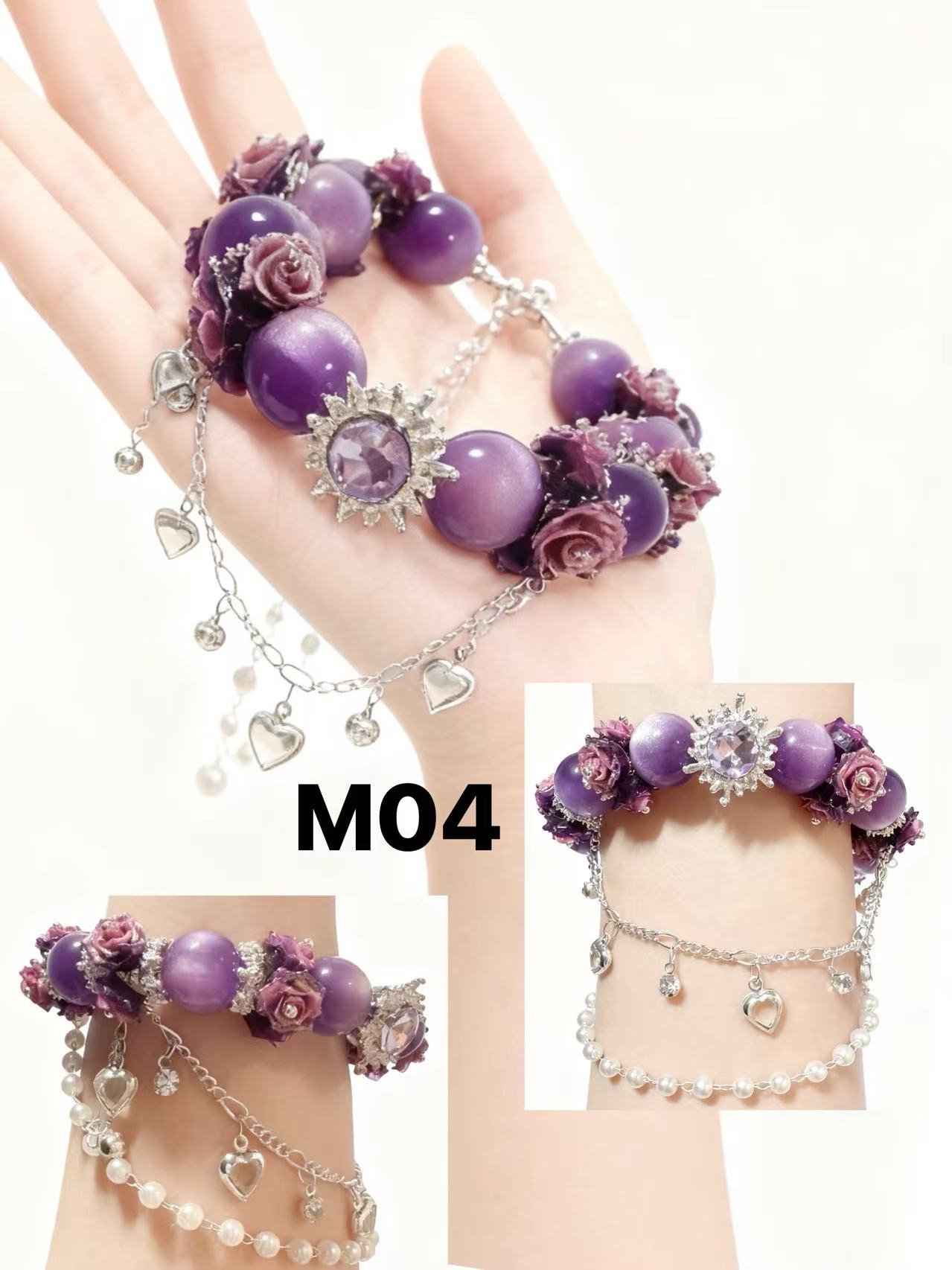 Midnight Rose Series Handmade Bracelet – Pink & Purple Options